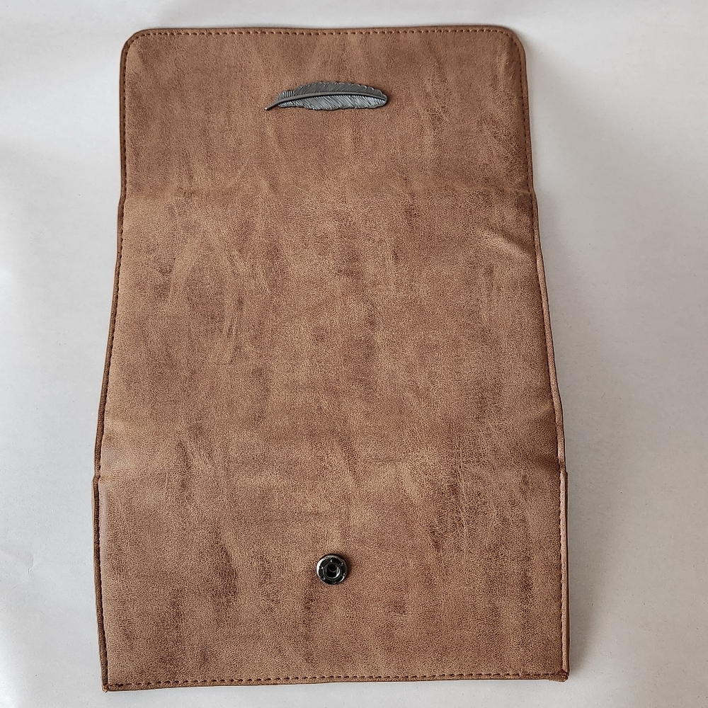 Brown Suade Wallet with Silver Feather Accent - Picture 4 of 5
